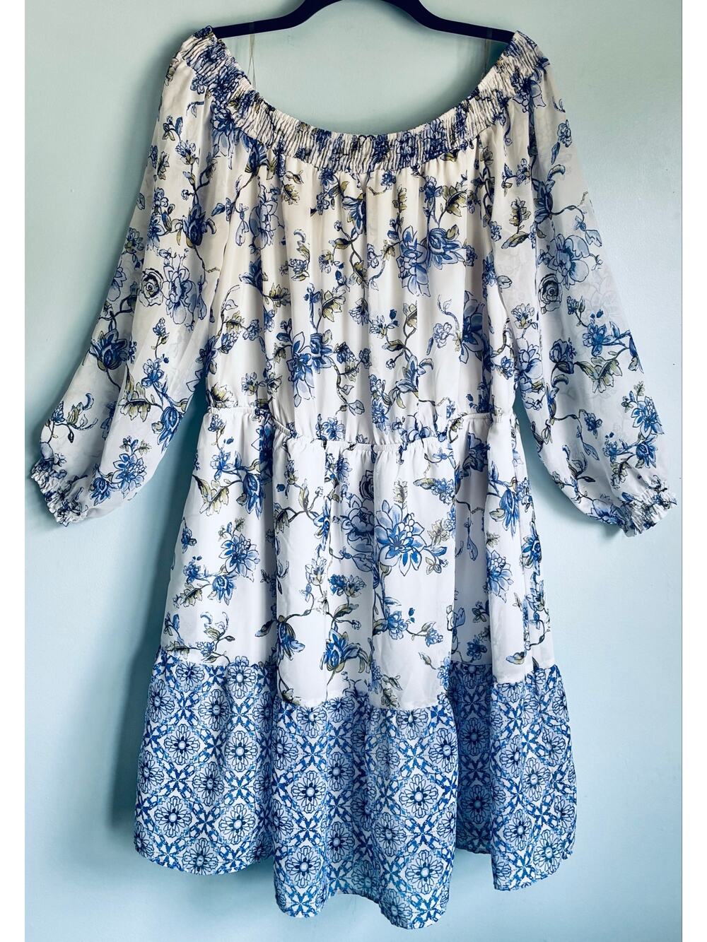 Floral Fairy Coquette Off Shoulder Dress ECI XL Blue White